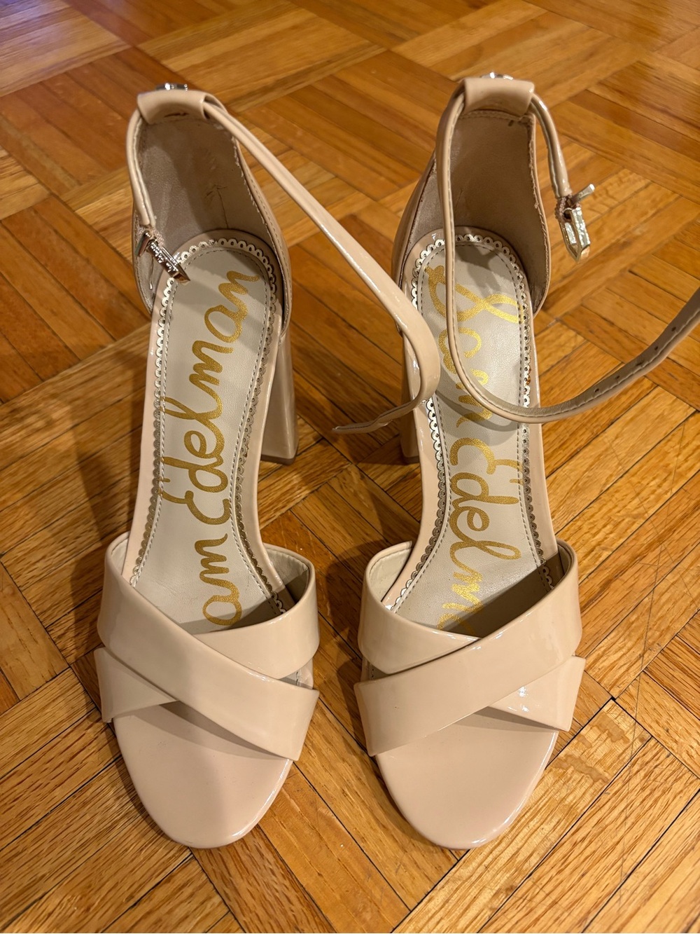 Sam Edelman Women's Beige Ankle Strap Sandal Heel